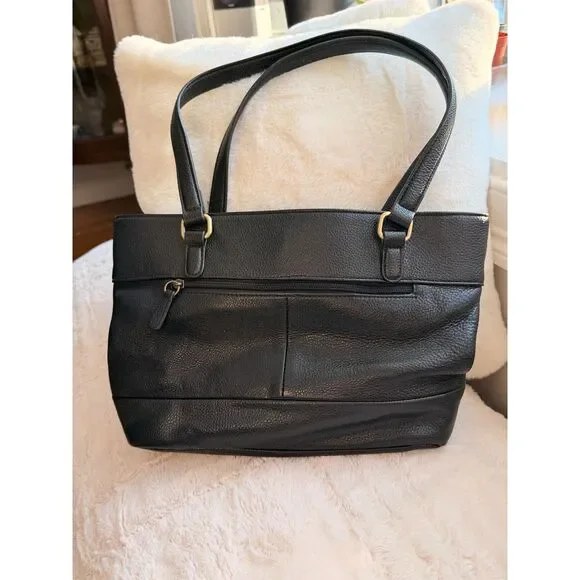 Giani Bernini Black Leather Tote Bag | Woven Panel Shoulder Bag Work Tote Purse - Picture 2 of 5